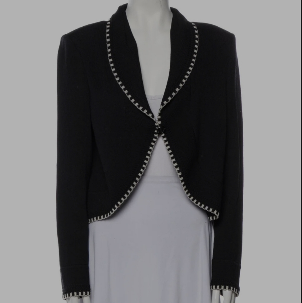 St. John Collection Santana Knit Plunge Neckline Black Sweater Size 10